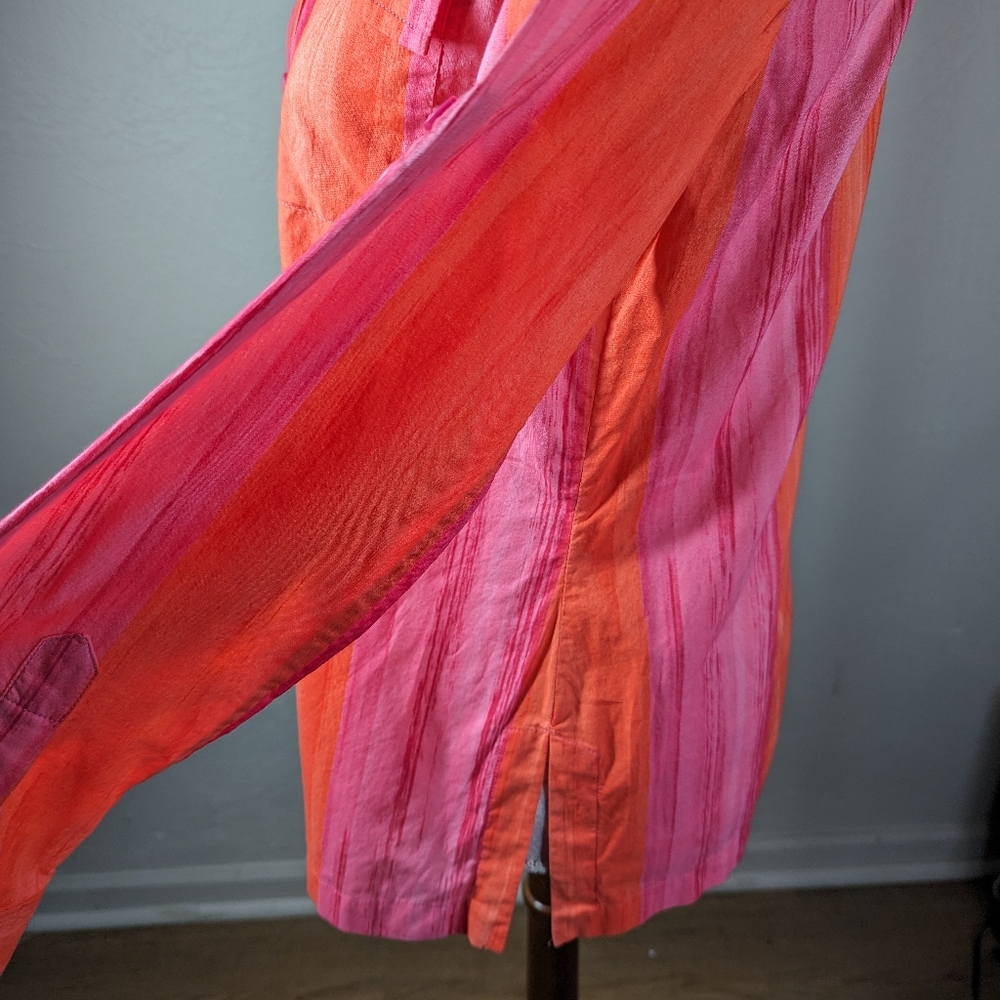 Jones New York Tailored Orange and Pink Striped Shirt with Button Pockets M - Picture 3 of 11